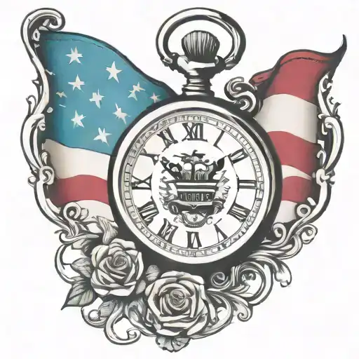 AMERICAN FLAG  POCKET WATCH tattoo design idea