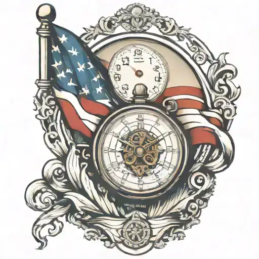 AMERICAN FLAG  POCKET WATCH tattoo design idea
