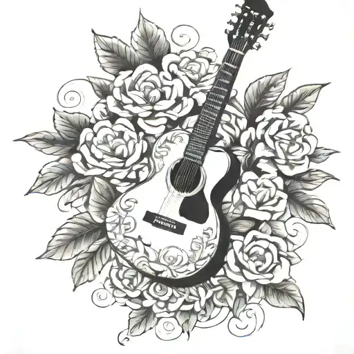 GUITAR WITH GARDENIAS tattoo design idea