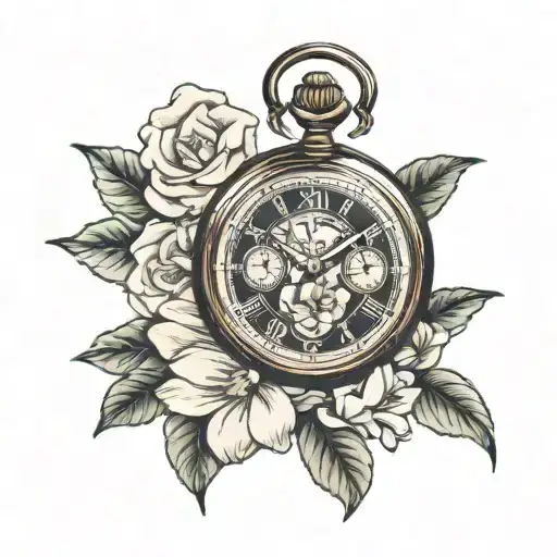 pocket watch and gardenias blooming tattoo design idea