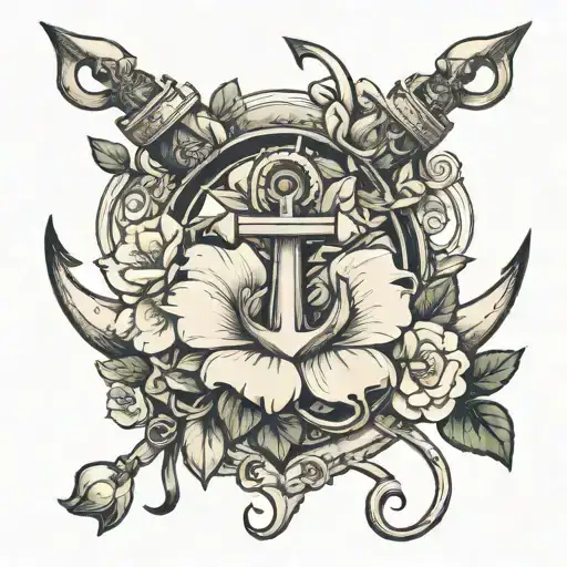 BOAT ANCHOR WITH GARDENIAS tattoo design idea
