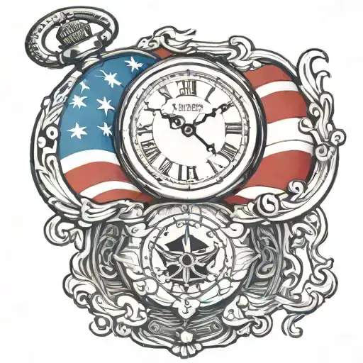 AMERICAN FLAG  POCKET WATCH tattoo design idea