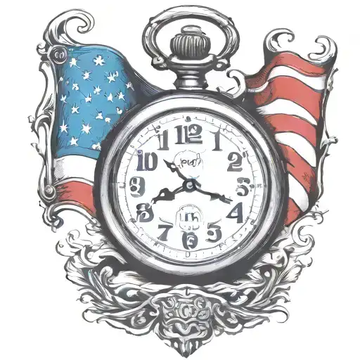 AMERICAN FLAG  POCKET WATCH tattoo design idea