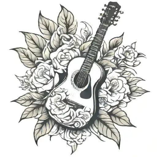 GUITAR WITH GARDENIAS tattoo design idea