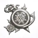 pocket watch with boat anchor behind it tattoo design idea