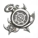 pocket watch with boat anchor behind it tattoo design idea
