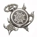 pocket watch with boat anchor behind it tattoo design idea