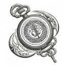 pocket watch with boat anchor behind it tattoo design idea