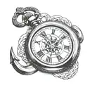 pocket watch with boat anchor behind it tattoo design idea