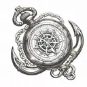 pocket watch with boat anchor behind it tattoo design idea