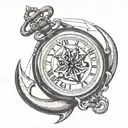 pocket watch with boat anchor behind it a manta Ray tattoo design idea