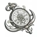 pocket watch with boat anchor behind it a manta Ray tattoo design idea