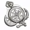 pocket watch with boat anchor behind it a manta tattoo design idea