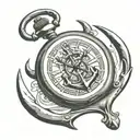 pocket watch with boat anchor behind it a manta tattoo design idea