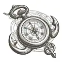 pocket watch with boat anchor behind it a manta tattoo design idea