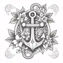 BOAT ANCHOR WITH GARDENIAS tattoo design idea