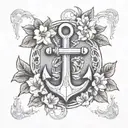 BOAT ANCHOR WITH GARDENIAS tattoo design idea