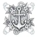 BOAT ANCHOR WITH GARDENIAS tattoo design idea