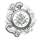 pocket watch with boat anchor behind it tattoo design idea