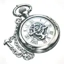 pocket watch with boat anchor behind it tattoo design idea