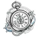 pocket watch with boat anchor behind it tattoo design idea