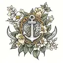 BOAT ANCHOR WITH GARDENIAS tattoo design idea