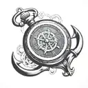 pocket watch with boat anchor behind it tattoo design idea