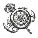 pocket watch with boat anchor behind it tattoo design idea