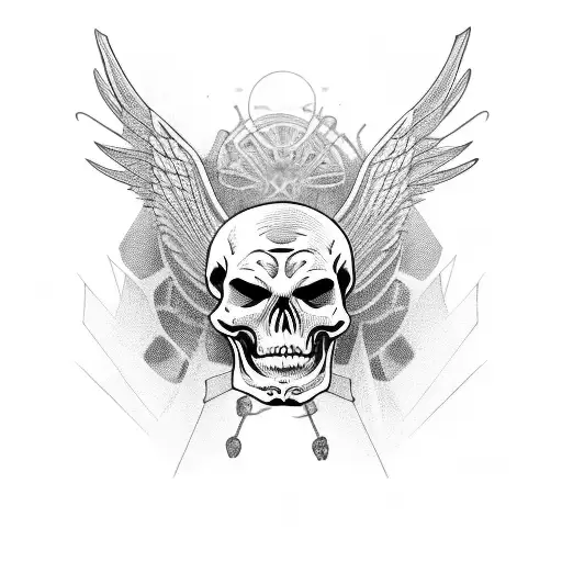 skeleton with black wings tattoo design idea