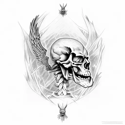 skeleton with black wings tattoo design idea