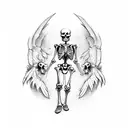 skeleton with black wings tattoo design idea