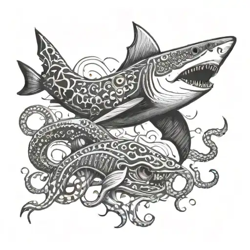 shark and octopus   tattoo design idea