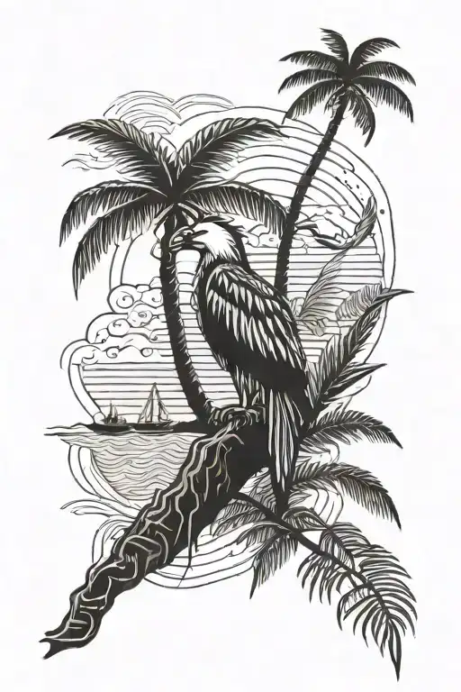 sEagle and palm tree tattoo design idea