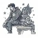 father son silhouette looking at the galaxy stars tattoo design idea