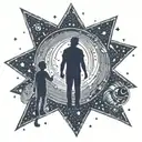 father son silhouette looking at the galaxy stars tattoo design idea