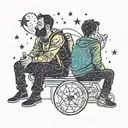father son silhouette looking at the galaxy stars tattoo design idea