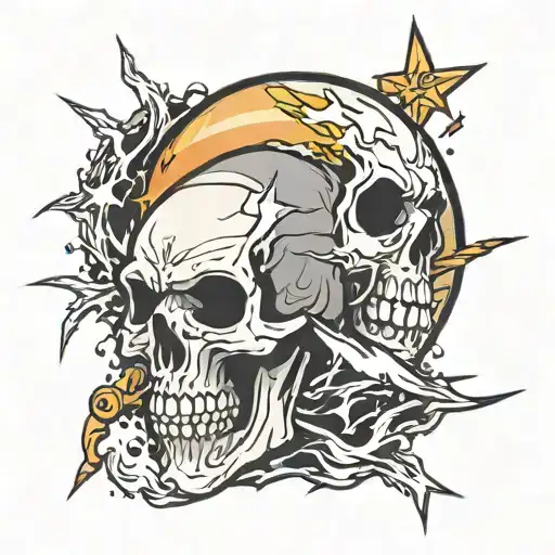 Skull and lightning bolts tattoo design idea