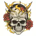 Skull and lightning bolts tattoo design idea