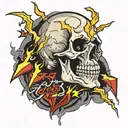 Skull and lightning bolts tattoo design idea