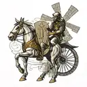 Don Quixote with windmill with numbers 193 and 188 tattoo design idea