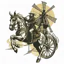Don Quixote with windmill with numbers 193 and 188 tattoo design idea
