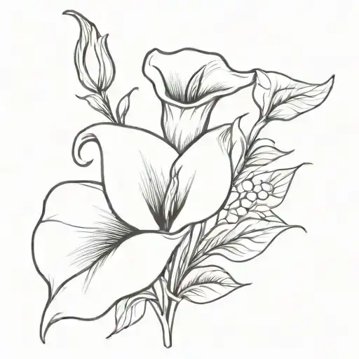 Calla Lily Petunia Rose boquet held together tattoo design idea