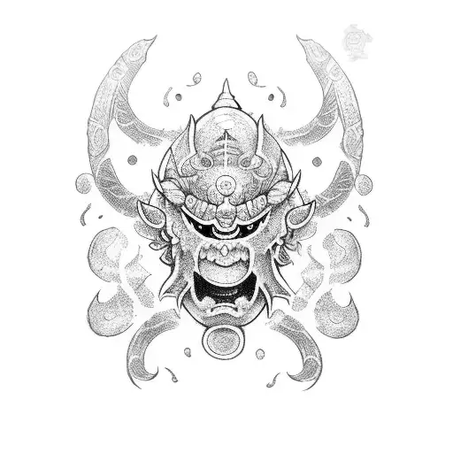 japanese oni masks one happy other sad tattoo design idea
