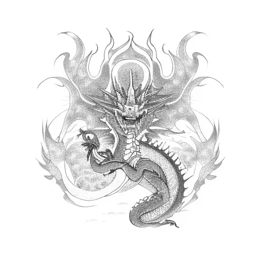 dragón japones con flores tattoo design idea