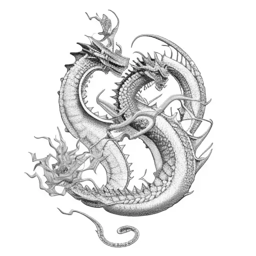 dragón japones con flores tattoo design idea