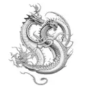 dragón japones con flores tattoo design idea