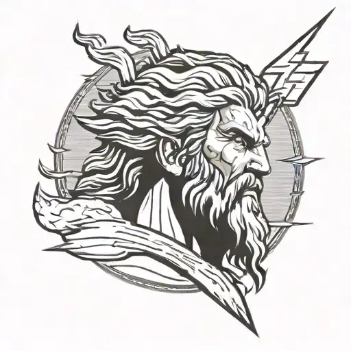 A modern interpretation of Zeus wielding a lightning bolt tattoo design idea