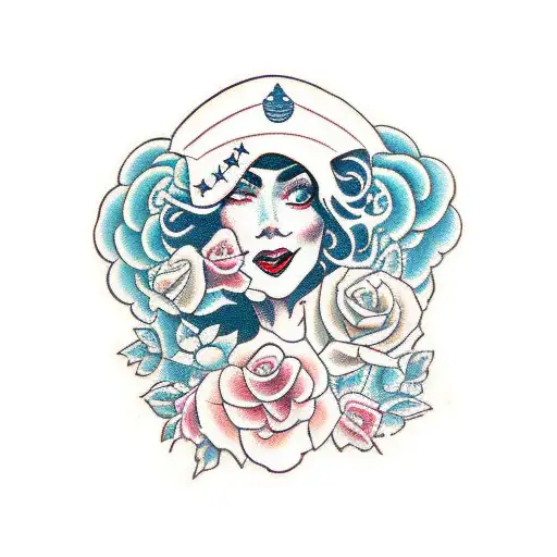 American Traditional woman with two sets of eyes  tattoo design idea