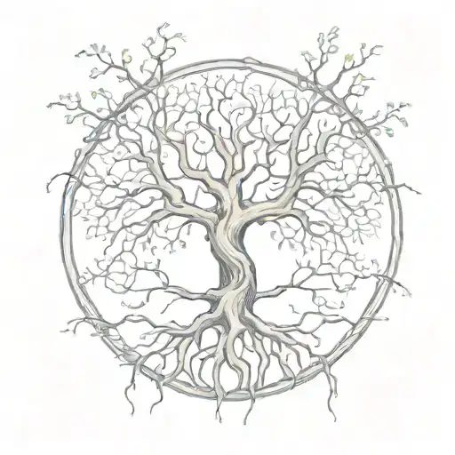 large symmetric tree with four long indiviual branchs that tips wrap in a circle tattoo design idea
