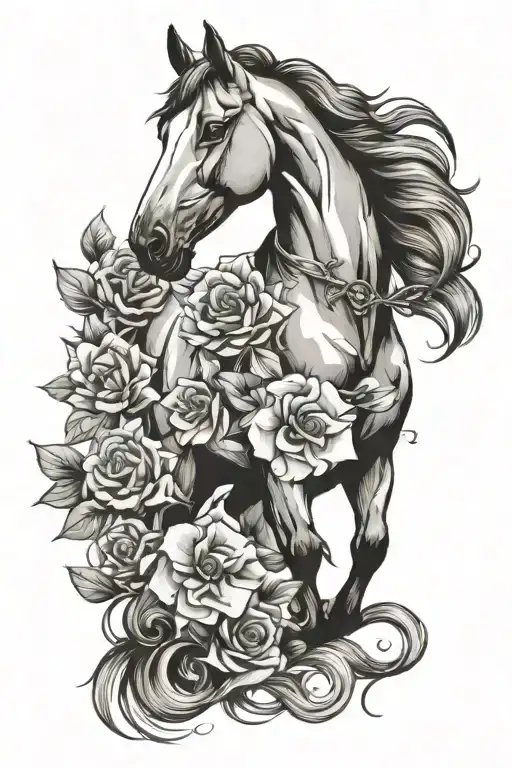 horse with flower tattoo design idea